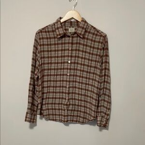 brown and oat plaid Wilfred button down blouse